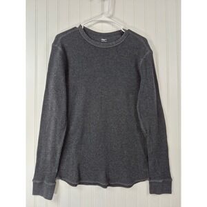 Gap Mens Thermal Shirt Charcoal Gray Waffle Knit Long Sleeve Cotton Crewneck M
